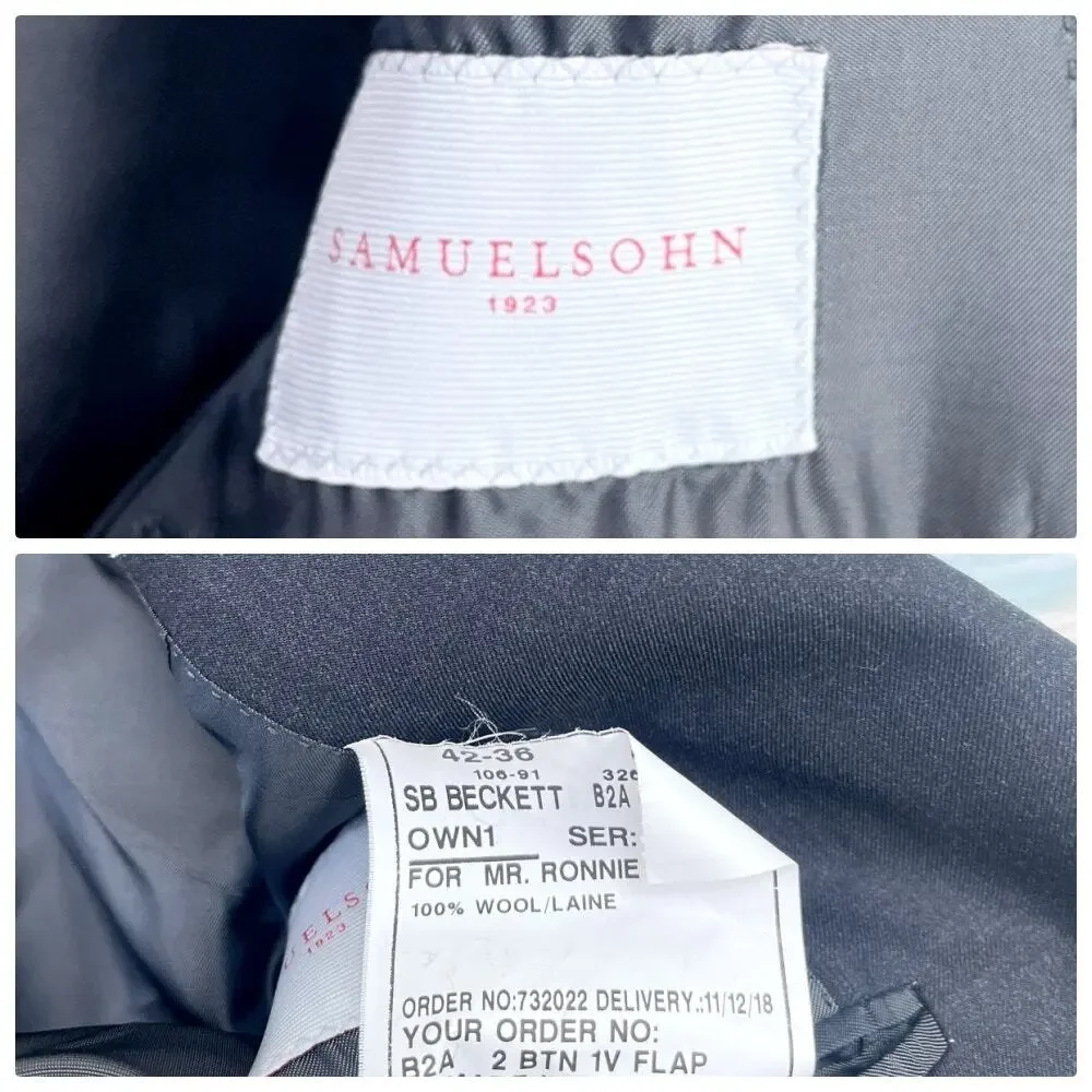 Samuelsohn Wool Beckett Super 150s Suit Charcoal Gray Mens 42 Jacket 36 Pants